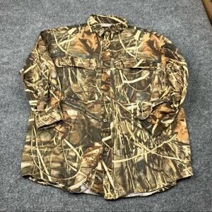 𝅺game Winner Womens button down long sleeve shirt XL CAMO